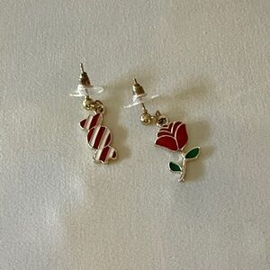 Rose 🌹 & Candy 🍬 Red and Green Enamel Earrings